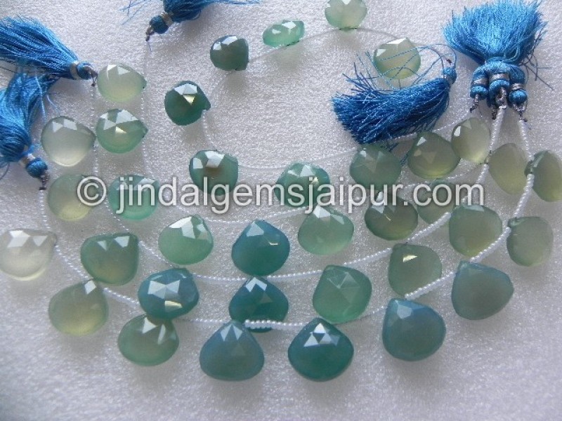 Greenish Blue Chalsydony Faceted Heart Shape Beads